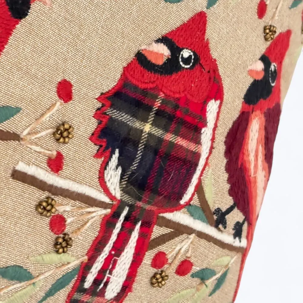 Pier 1 Imports Cardinal Birds & Holly Red Plaid Christmas Holiday Square Piillow